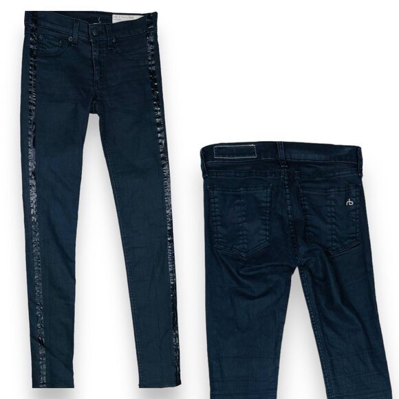 Rag & Bone Jeans - Intermix - Black Tuxedo Stripe Jean Leggings 24" / 24 + 25" - Picture 1 of 11
